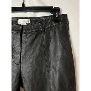 Spiegel Leather Pants Womens 6 Black Straight Leg T1361 Seam Detail Trousers
